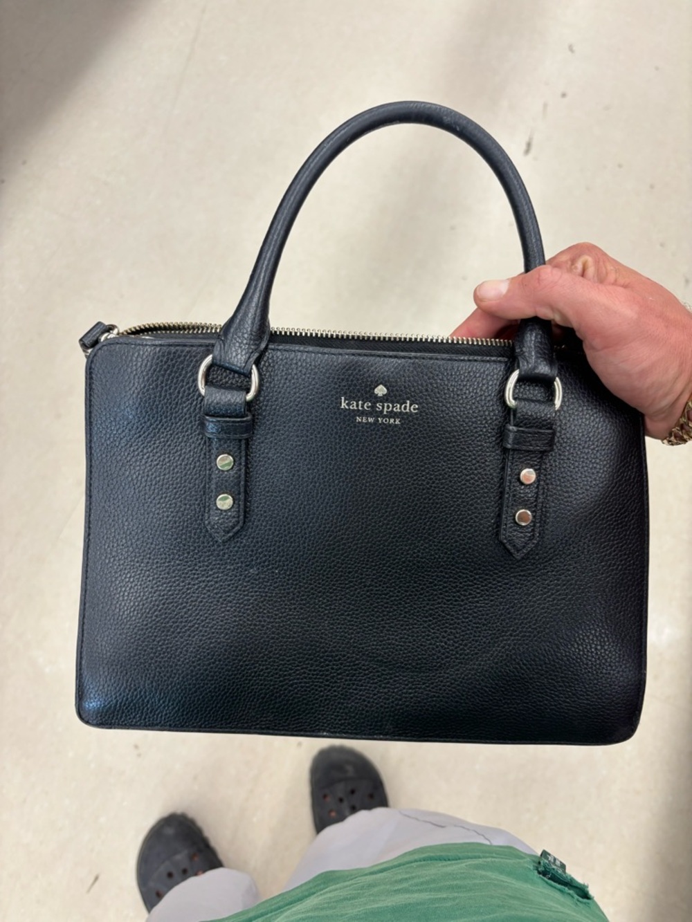 kate spade black pebbled leather satchel- great shape.